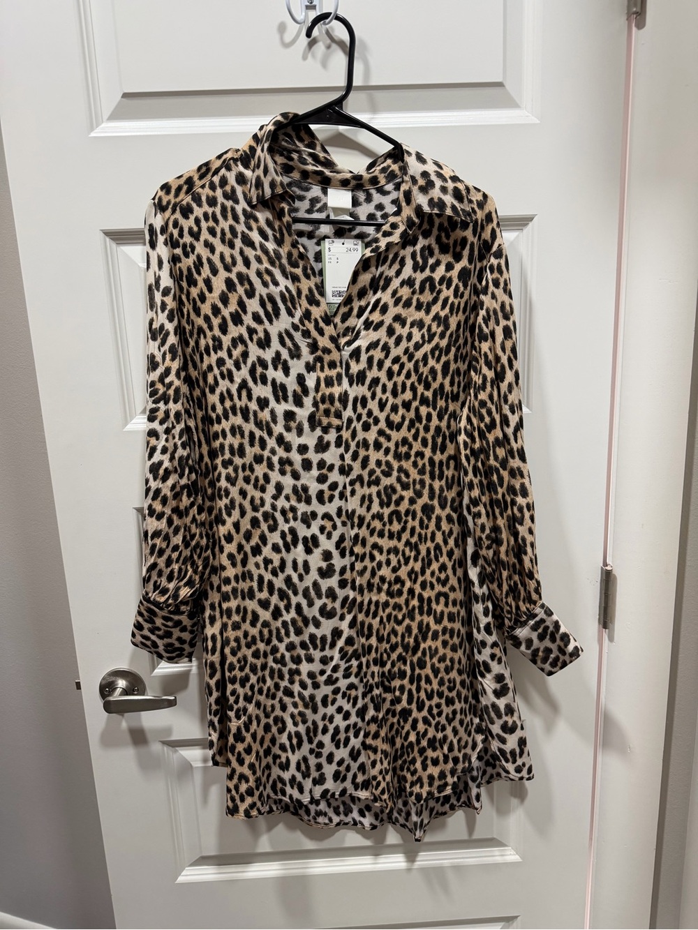 H&M Beige and Black Leopard-Print Shirt Dress